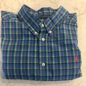 Long-sleeve plaid button down shirt. Ralph Lauren